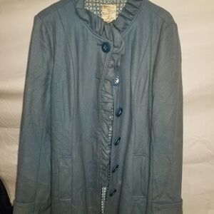 Slate Blue Ruffle Trench Coat